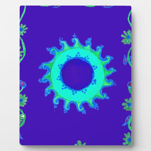 美しい虹色の青い花の油絵アート フォトプラーク (正面)