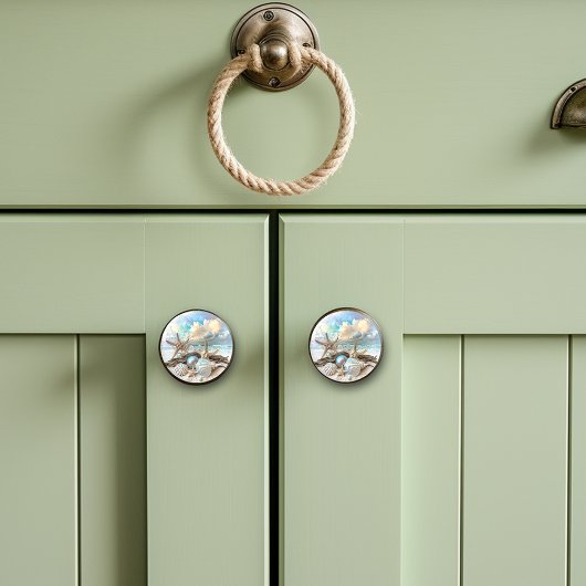 美しい虹色シーシェルヒトデビーチ海 セラミックノブ