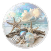 美しい虹色シーシェルヒトデビーチ海 セラミックノブ (正面)