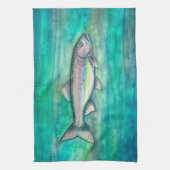美しい虹鱒の水彩画アート キッチンタオル (縦)