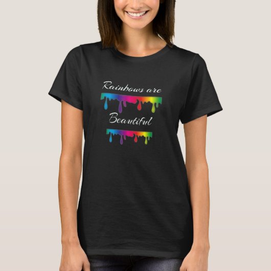 美しい虹 虹色ドリップデザイン Tシャツ (正面)