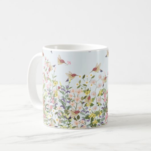 美しい蜂すずめの花の庭にフローラの花鳥 コーヒーマグカップ (正面左)