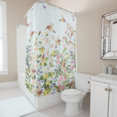 美しい蜂すずめの花の庭にフローラの花鳥 シャワーカーテン (インサイチュ)