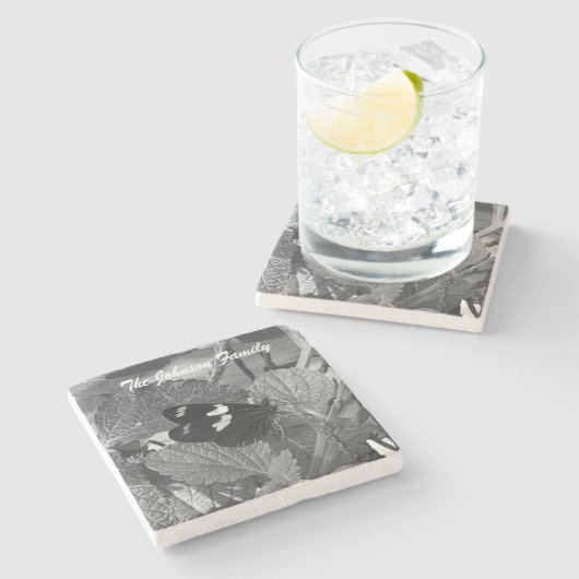 美しい蝶あなたの家族をパーソナライズ ストーンコースター (横)