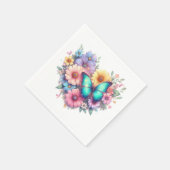 美しい蝶といっしょに咲くデイジーの花 スタンダードカクテルナプキン (角)