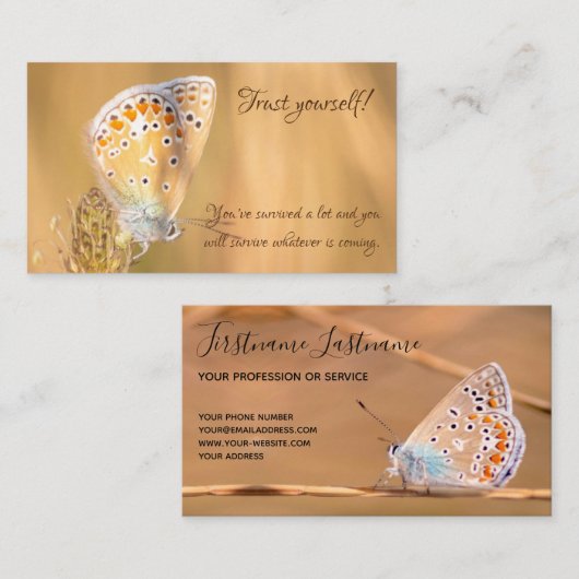 美しい蝶とやる気を起こさせる引用文ブシン 名刺 (正面/裏面)
