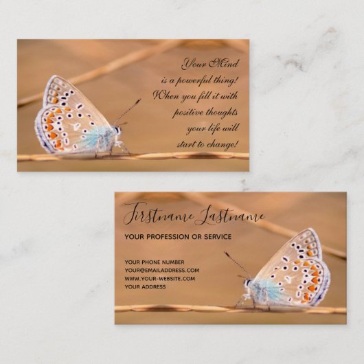 美しい蝶とやる気を起こさせる引用文 名刺 (正面/裏面)