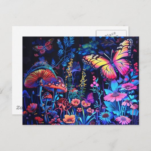 美しい蝶とキノコのファンタジー ポストカード (正面/裏面)
