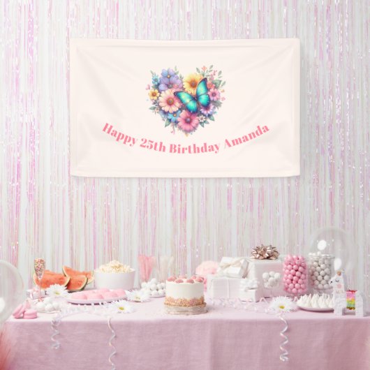 美しい蝶とデイジーの花の誕生日 横断幕 (パーティー)