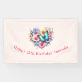美しい蝶とデイジーの花の誕生日 横断幕 (横)