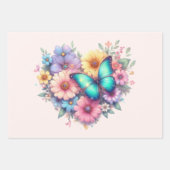 美しい蝶とデイジーの花 ラッピングペーパーシート (正面)