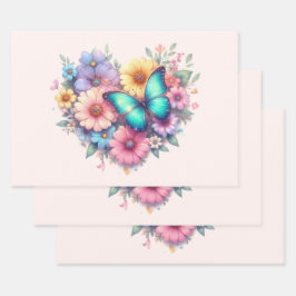 美しい蝶とデイジーの花 ラッピングペーパーシート
