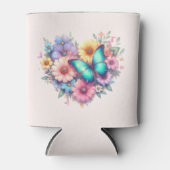 美しい蝶とデイジーの花 缶クーラー (正面)