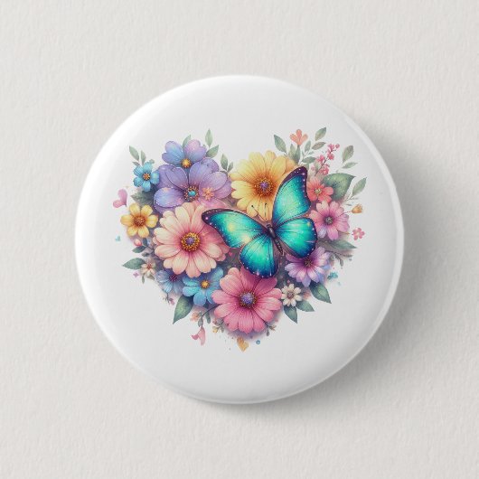 美しい蝶とデイジーの花 缶バッジ (正面)