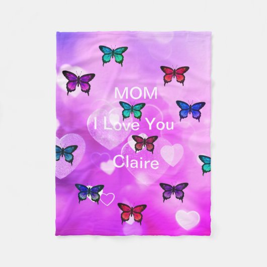 美しい蝶とハート フリースブランケット (正面)