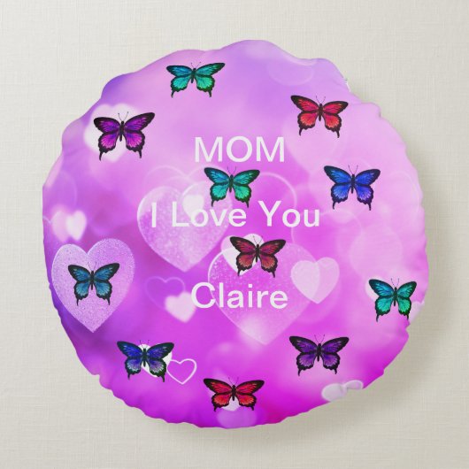 美しい蝶とハート ラウンドクッション (裏面)