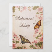美しい蝶とヴィンテージの花の定年 招待状 (正面)