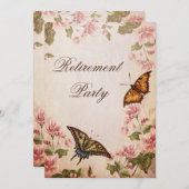 美しい蝶とヴィンテージの花の定年 招待状 (正面/裏面)
