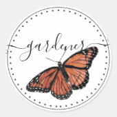 美しい蝶と上品なスクリプト名 ラウンドシール (正面)