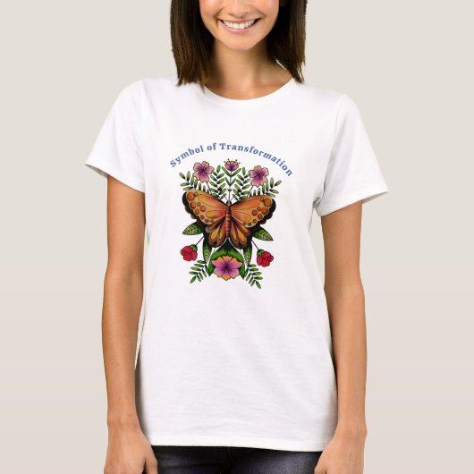 美しい蝶と色とりどりの花 Tシャツ (正面)