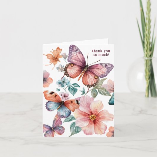 美しい蝶と花ありがとう カード (正面)