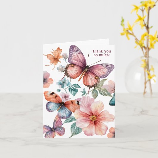 美しい蝶と花ありがとう カード (黄色い花)