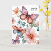 美しい蝶と花の損失のために残念 カード (黄色い花)