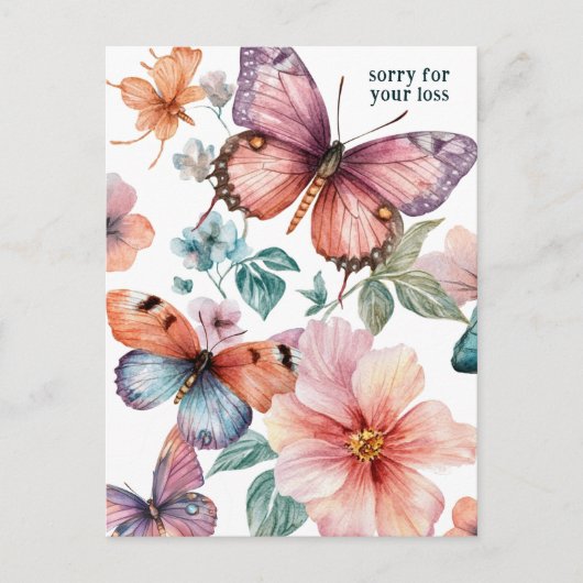 美しい蝶と花の損失のために残念 ポストカード (正面)