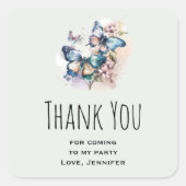 美しい蝶と花パーティーありがとう スクエアシール (正面)