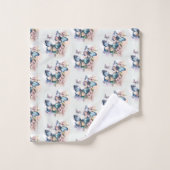 美しい蝶と花模様 バスタオルセット (ウォッシュタオル)