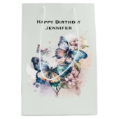 美しい蝶と花誕生日 ミディアムペーパーバッグ (正面)