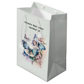 美しい蝶と花誕生日 ミディアムペーパーバッグ (正面アングル)