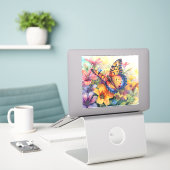 美しい蝶と花 シール (デスク上のノートパソコン)