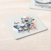 美しい蝶と花 スクエアペーパーコースター (アングル)