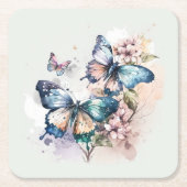 美しい蝶と花 スクエアペーパーコースター (正面)