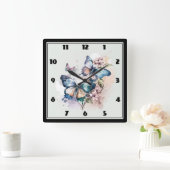 美しい蝶と花 スクエア壁時計 (ホーム)