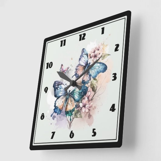 美しい蝶と花 スクエア壁時計 (傾斜)