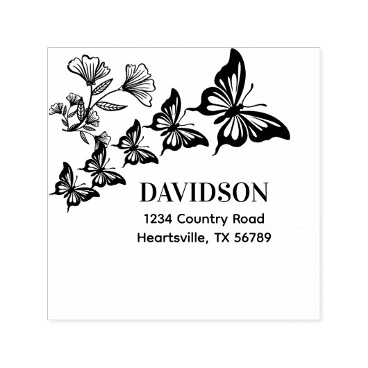 美しい蝶のカスタムファミリー名と住所 セルフインキングスタンプ (デザイン)