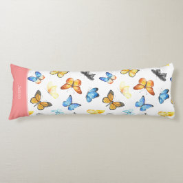 美しい蝶のパターンと名前ピンクの綿 ボディピロー