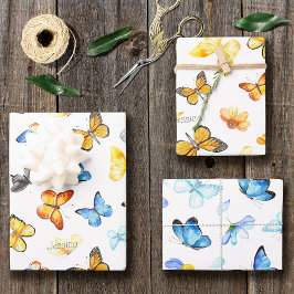 美しい蝶のパターン名誕生日 ラッピングペーパーシート