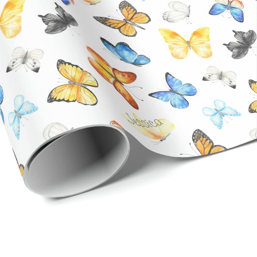 美しい蝶のパターン名誕生日 ラッピングペーパー (ロールコーナー)