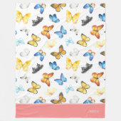 美しい蝶のパターン（名前はピンク） フリースブランケット (正面)