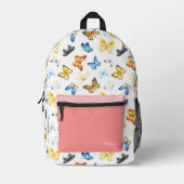 美しい蝶のパターン(名前はピンク) プリントバックパック (正面)