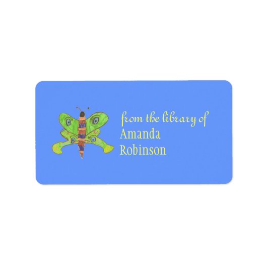 美しい蝶のパーソナライズされた蔵書票 ラベル (正面)