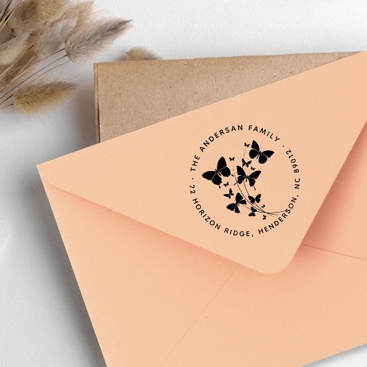 美しい蝶のファミリー ネーム 返送先住所 ラバースタンプ