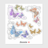 美しい蝶のフローラが昆虫を渦巻く シール (シート)