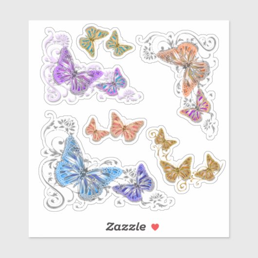 美しい蝶のフローラが昆虫を渦巻く シール (シート)