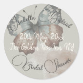 美しい蝶のブライダルシャワーステッカー ラウンドシール (正面)