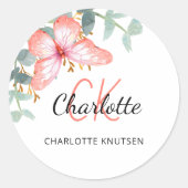美しい蝶のローズゴールドと桃のグリーンに感謝 ラウンドシール (正面)