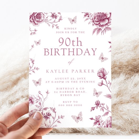 美しい蝶のヴィンテージフローラ90誕生日 招待状